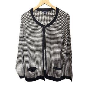 Lands End Womens Houndstooth Cardigan 2X 100% Supima Cotton Black & White Long S